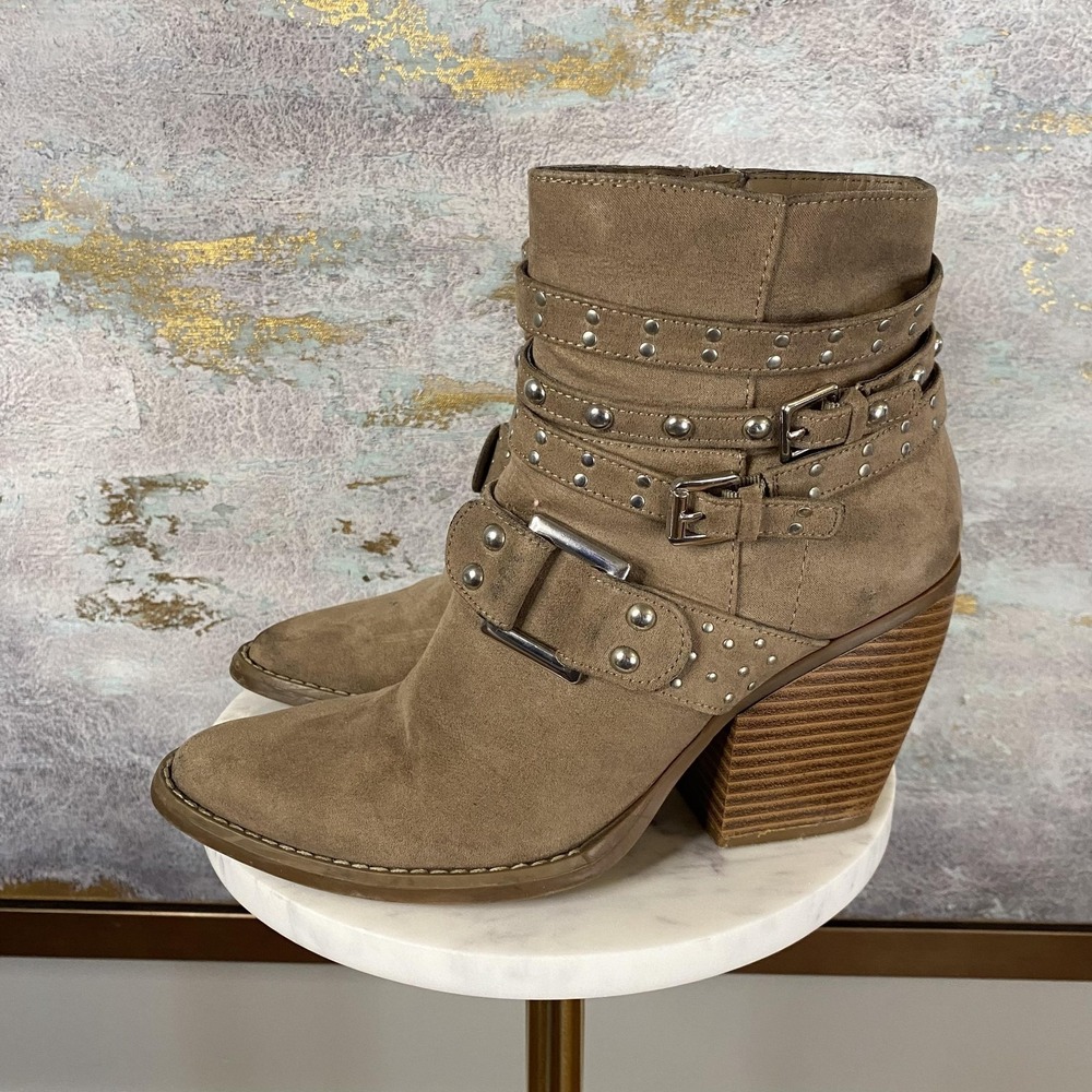 Madden Girl Kalleen Boots Womens Size 8.5 Brown Faux Suede Studded Ankle Booties